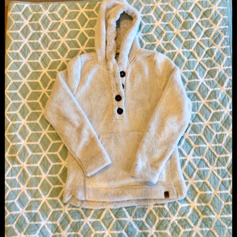 Fuzzy Button-Neck Hoodie Size M
